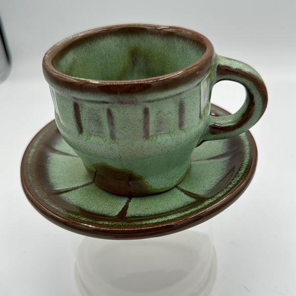 Frankoma Other - Frankoma Flat Cup Wagon Wheel Prairie Green Mug and saucer.